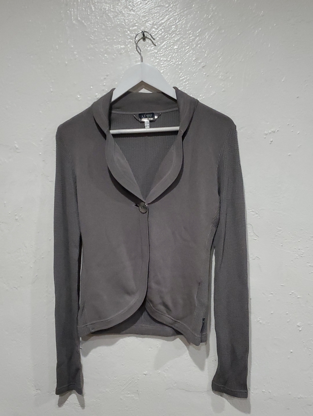 J2K Armani Jeans Grey Slinky Knit One-Button Sweater Blazer Size S